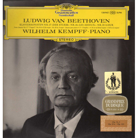 Beethoven, Kempff LP Vinile Klaviersonaten Der Sturm / Les Adieux / Nr. 28 A-dur, Op. 101