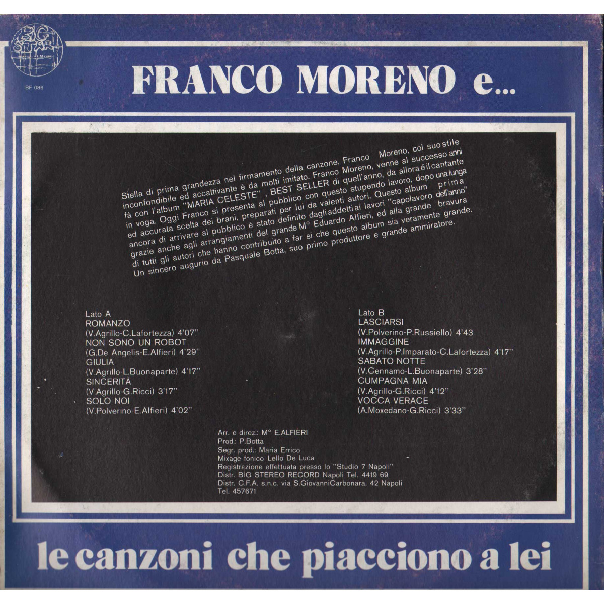 Franco Battiato Lp Vinile Blue La Voce Del Padrone Limited ed Numerata