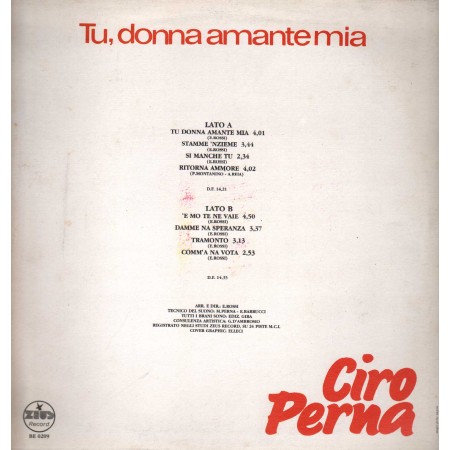 Ciro Perna LP Vinile Tu Donna Amante Mia Zeus Record BE0209 Nuovo