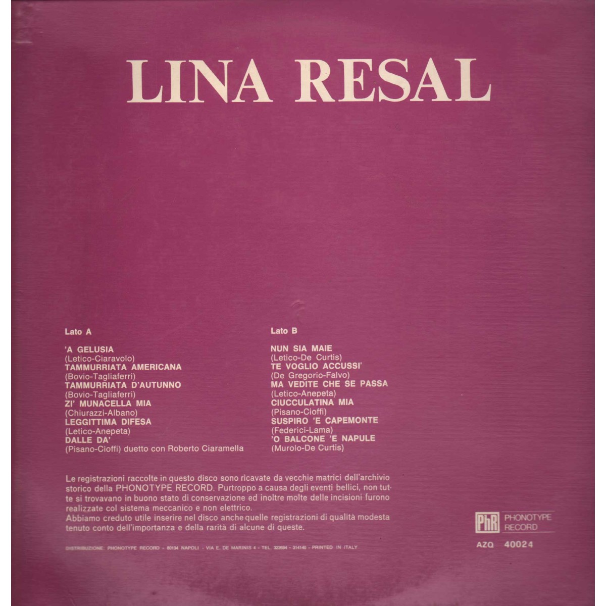 Lina Resal LP Vinile Lina Resal Vol. 9 / Phonotype Record – AZQ40024