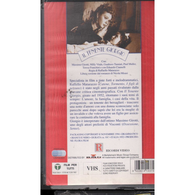 Vhs Mathatazz Il Tenente Giorgio VHS Raffaello Matarazzo Univideo - PAR167 Sigillato