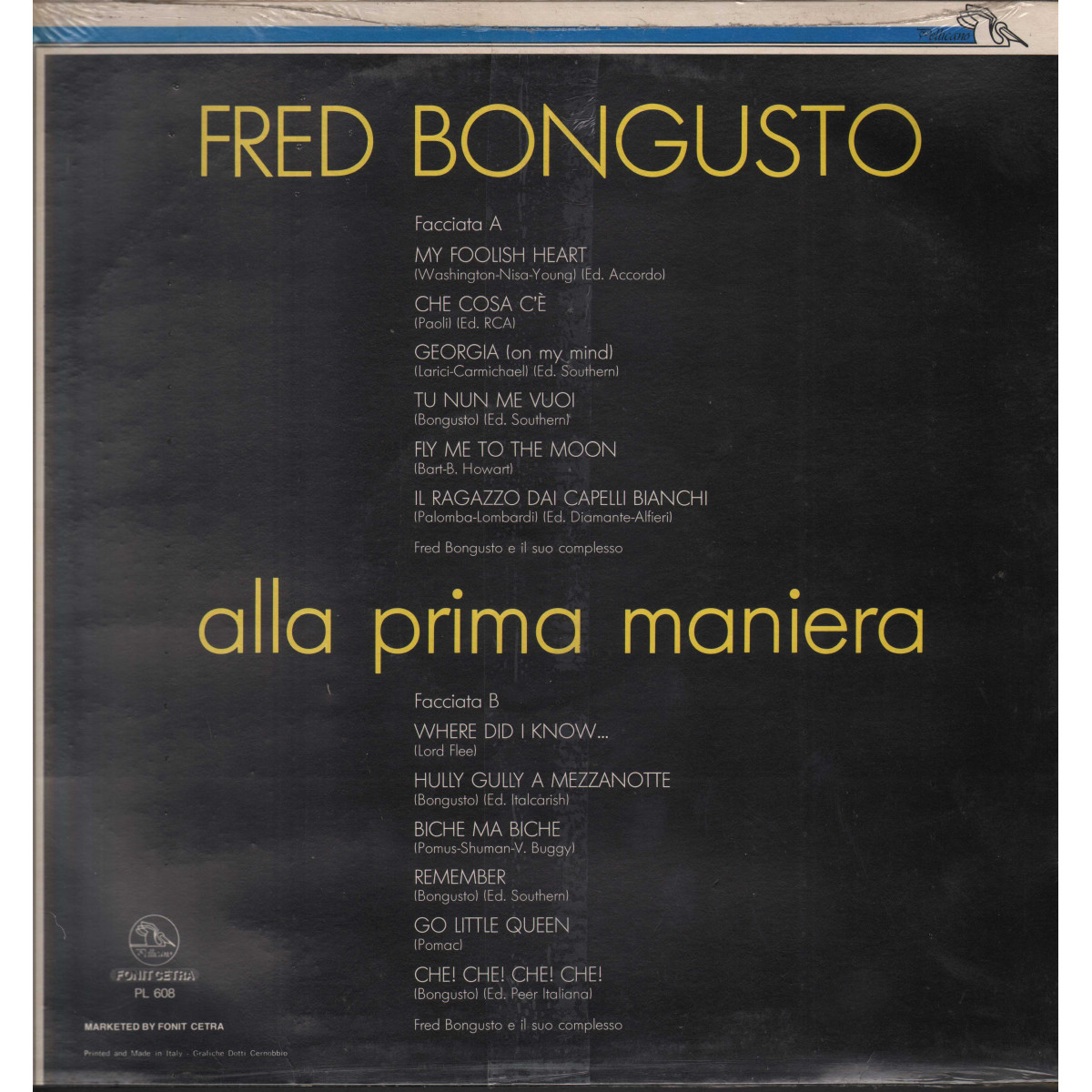 Fred Bongusto - Alla Prima Maniera / Fonit Cetra ‎PL 608