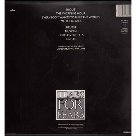 Tears For Fears ‎Lp Vinile Songs From The Big Chair / Mercury Nuovo