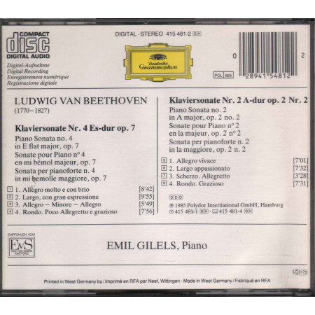 Beethoven / Emil Gilels ‎CD Klaviersonaten Nos. 2 & 4 • Piano Sonatas • Sonates Pour Piano