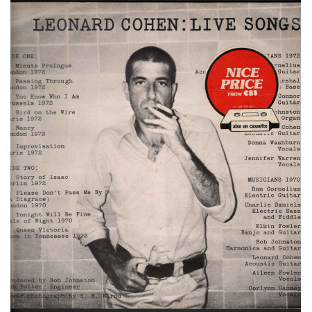 Leonard Cohen Lp Vinile Live Songs / CBS 32272 Nice Price Nuovo