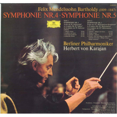 Mendelssohn / Berliner Philharmoniker Karajan ‎Lp Symphonien Nr 4 Nr 5 Nuovo DG