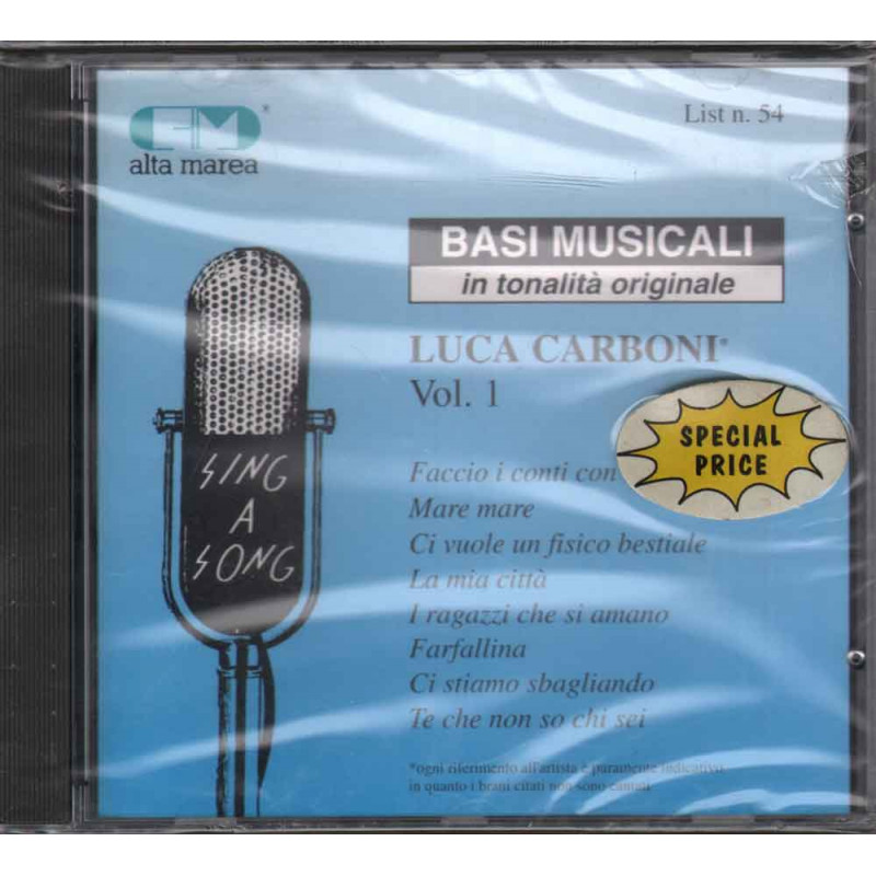 Basi musicali CD Luca Carboni vol.1 Nuovo Sigillato 0042217086927 Basi musicali CD Luca Carboni vol.1 Nuovo Sigillato 0042217086927