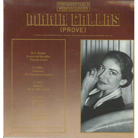 Maria Callas ‎‎Lp Unforgettable Performances (PROVE) CLS  MD TP 028 Nuovo