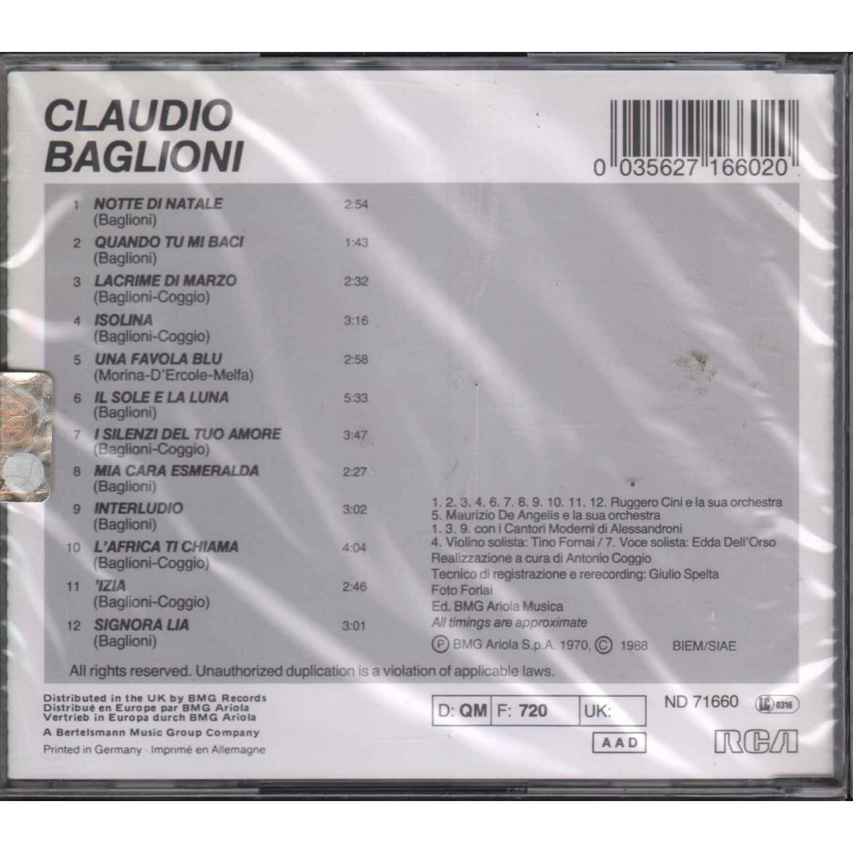 Claudio Baglioni CD Claudio Baglioni (Omonimo Same) RCA ‎ND 71660