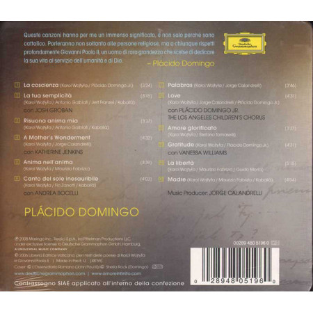 Placido Domingo CD Amore Infinito - John Paul II Karol Wojtyła Sigillato
