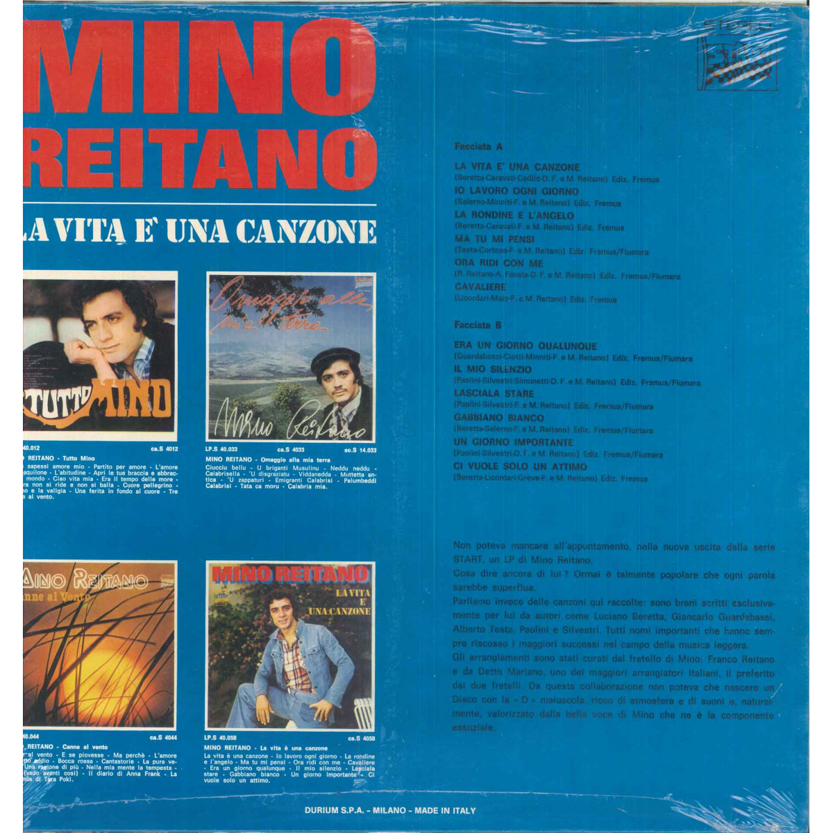 Mino Reitano ‎Lp Vinile La Vita E' Una Canzone / Durium ‎LP.S 40.058  Sigillato