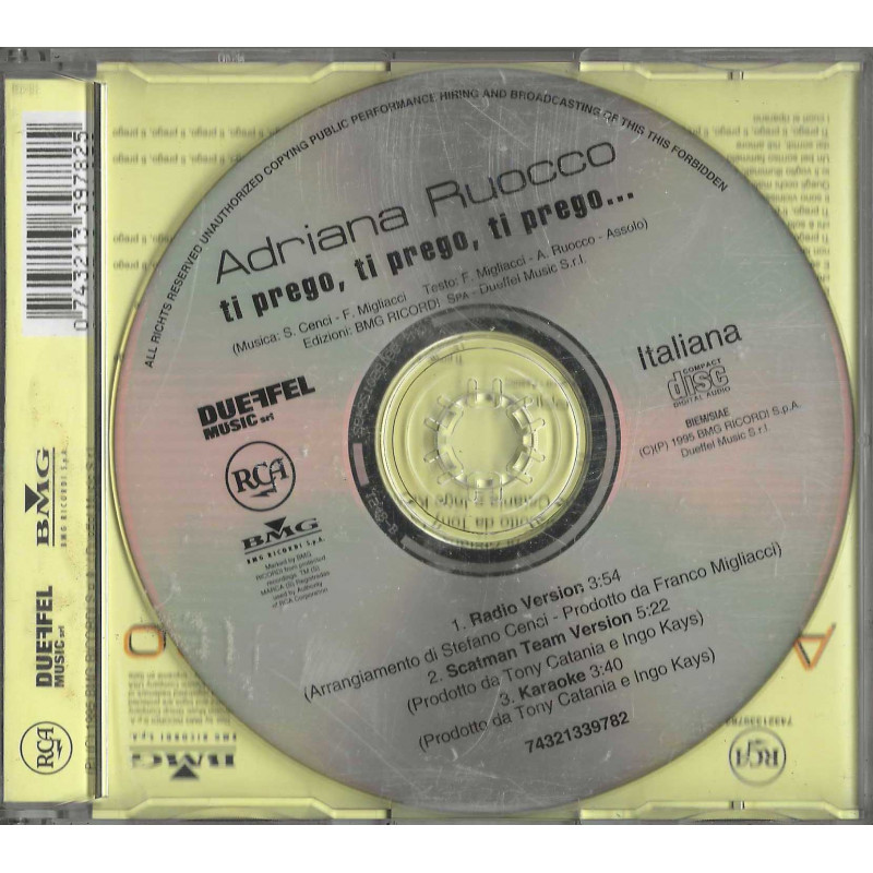 Adriana Ruocco CD 'S Singolo Ti Prego / BMG Ricordi – 74321339782 Nuovo