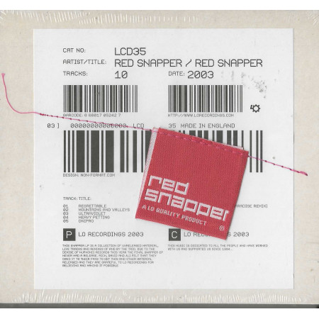 Red Snapper CD Omonimo, Same / Lo Recordings – LCD35 Sigillato