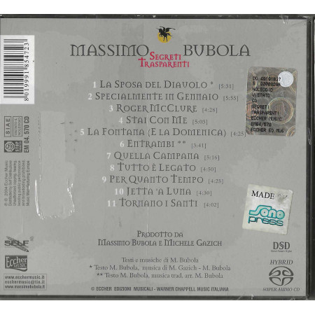 Massimo Bubola CD Segreti Trasparenti / Eccher Music – EM04570CD Sigillato